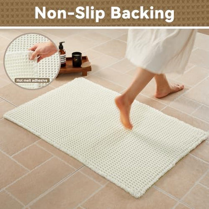 Triohero Cream White Waffle Runner Rug Bathroom, Long Boho Bath Mat, 24x60