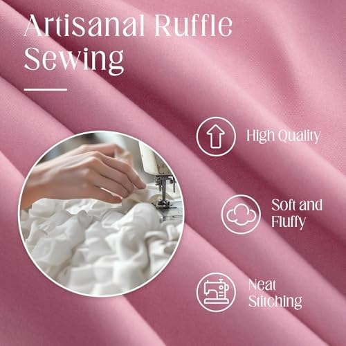 Ruffle Farmhouse Shower Curtain, Pink Vintage Shower Curtains for Bathroom Fabric Cute Rustic Cloth, 72" W X 72" L Inch