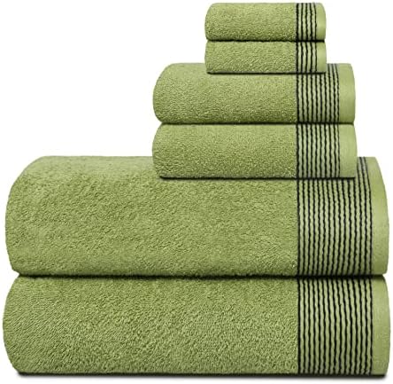 Belizzi Home 100% Cotton Ultra Soft 6 Pack Towel Set, Contains 2 Bath Towels 28x55 inchs, 2 Hand Towels 16x24 inchs & 2 Washcloths 12x12 inchs, Compact Lightweight & Highly Absorbant - Kiwi Green