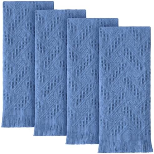 HunnmingRe 4 Pack Boho Hand Towel for Kitchen, Blue