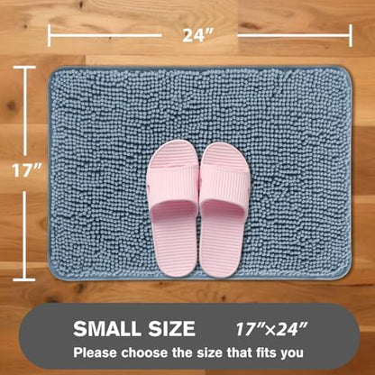 Blue Bathroom Rugs – Absorbent and Washable Bath Mat, Non-Slip, Thick Soft Chenille Bath Rugs for Bathroom Floor, Shower, Sink - 17" x 24"