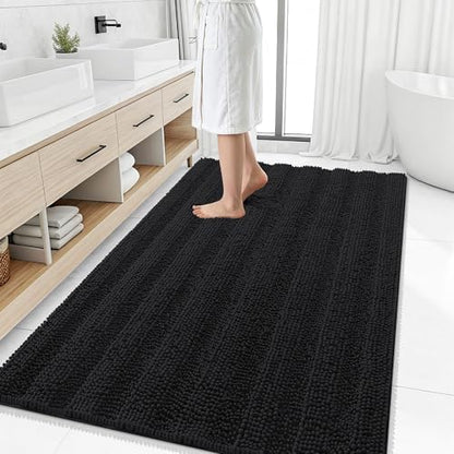 Smiry Thick Chenille Large Bathroom Runner Rugs 59x35, Soft Bath Mat, Black