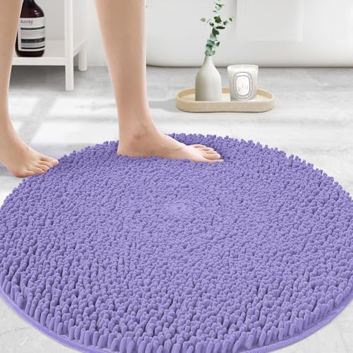 Large Round Area Rug Set for Bathroom 36"x36" Soft Plush Chenille Bath Mat, Water Absorbent Non-Slip Bathroom Rug | Washable Shag Carpet for Shower, Bedroom, or Home Décor | 36"x36" Round | Lavender