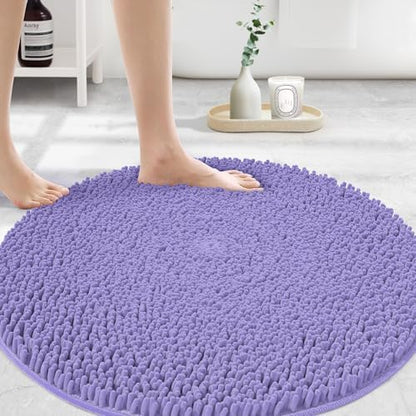 Large Round Area Rug Set for Bathroom 36"x36" Soft Plush Chenille Bath Mat, Water Absorbent Non-Slip Bathroom Rug | Washable Shag Carpet for Shower, Bedroom, or Home Décor | 36"x36" Round | Lavender