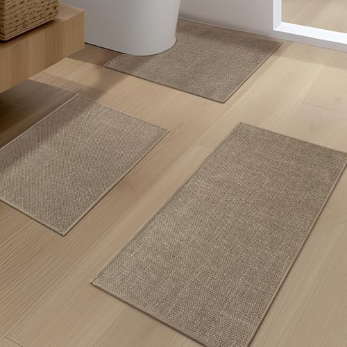 YIHOUSE Bathroom Rugs Thin Bath Mat Sets 3 Pieces Quick Dry,Brown