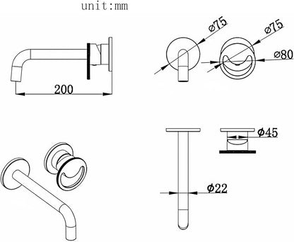 BiaoTeng Concealed Faucet for Bathroom Sink Wall Mount Hot and Cold Faucets for Bathroom Sinks Brass Brushed Rose Gold