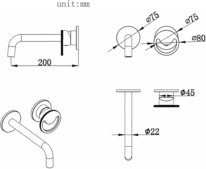 BiaoTeng Concealed Faucet for Bathroom Sink Wall Mount Hot and Cold Faucets for Bathroom Sinks Brass Grey