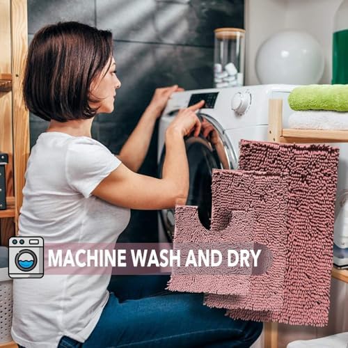 Chenille Bathroom Rugs Set 2 Piece Bath Mats for Bathroom Non-Slip Luxury Batroom Runner Rug Extra Soft and Absorbent Shaggy Rugs Washable Dry Plush