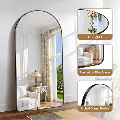 Arched Bathroom Mirror, 60"x30" Black Arched Mirror for Bathroom, Wall Mounted Mirror, Black Vanity Wall Mirror w/Metal Frame for Bedroom, Entryway, Living Room, Vertically Hanging