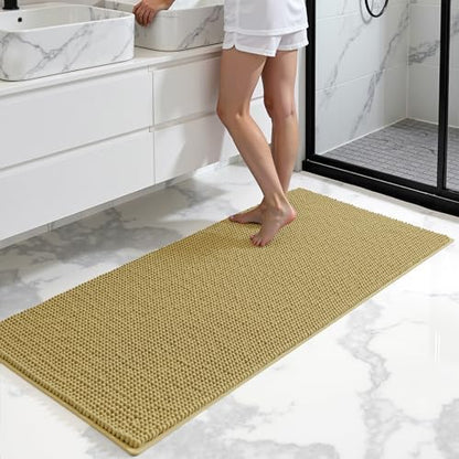 SUBRTEX Bathroom Rugs Chenille Bath Rug, Soft Short Plush Bath Mat, Water Absorbent Shower Mat, Quick Dry Machine Washable(Yellow, 24" x 55")