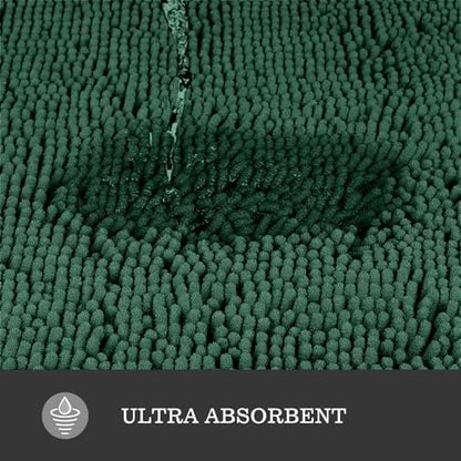 Yeaban Chenille Dark Green Bathroom Rug 24"x36", Non-Slip Rubber Backing