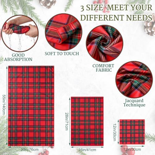 Hahafelt Decorative Bathroom Towel Set,Red and Green, Plaid