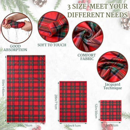 Hahafelt Decorative Bathroom Towel Set,Red and Green, Plaid