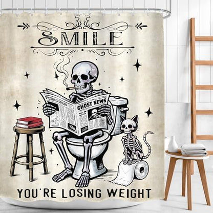 Halloween Skull Spooky Cat Skeleton Gothic Cool Bathroom Shower Curtain Set