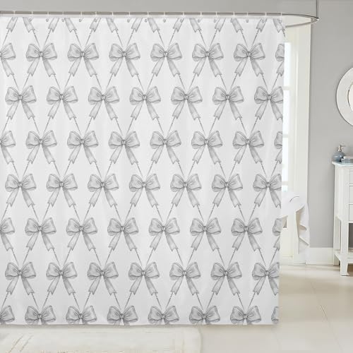 jejeloiu Gray Bow Shower Curtain 72"x84" Bathroom for Kids