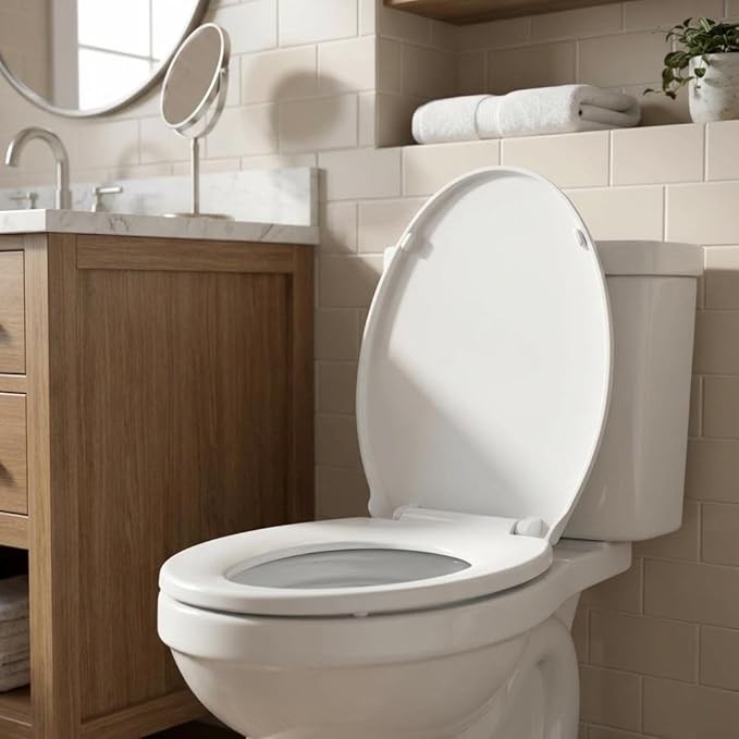 19" Elongated Slow Close Toilet Seat, White Polypropylene Toilet Seat Cover with Never Loosen Durable Lid, Quiet and Easy to Install and Clean