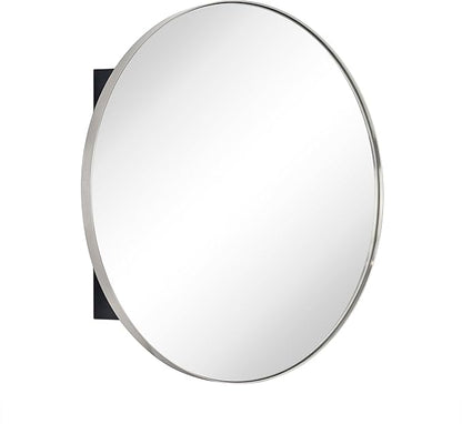 Surface Mount Brushed Nickel Round CircleBathroom Medicine Cabinet with Mirror Circlular Shaped Stainless Steel Metal Framed Medicine Cabinets Bathroom Cabinet with Mirror 24'' Diameter