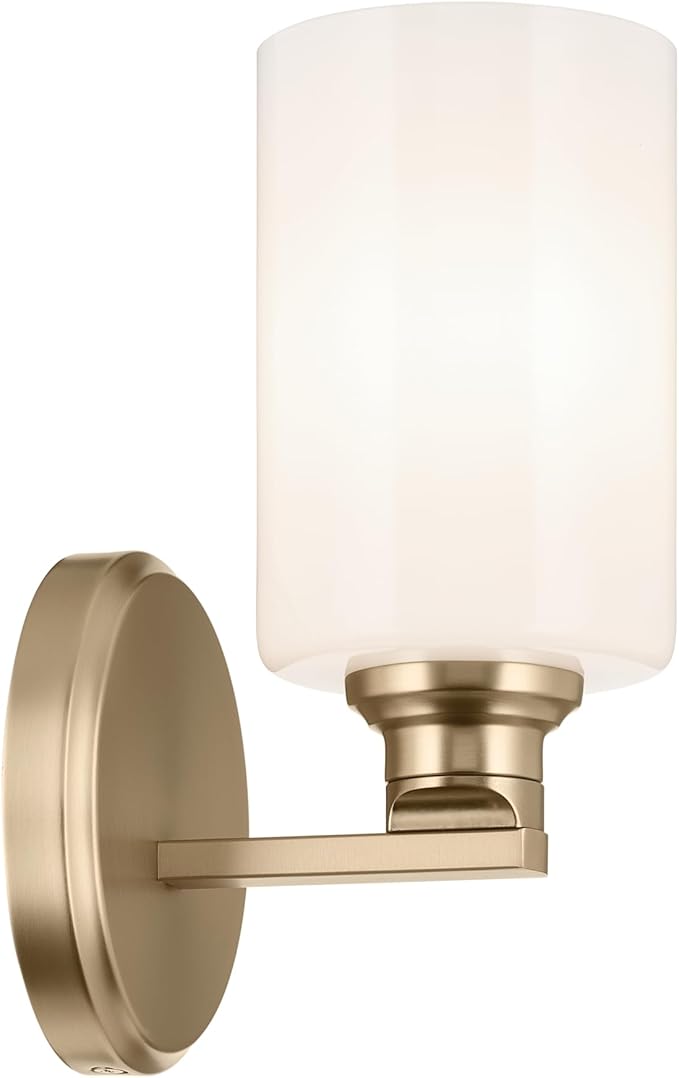 Kichler Gioe 5" 1-Light Wall Sconce with Opal Glass in Champagne Bronze, Damp Rated, for Powder Room, Bathroom, Kitchen, Hallway, Bedroom, Fireplace, (5" W x 9.5" H), 55224CPZ