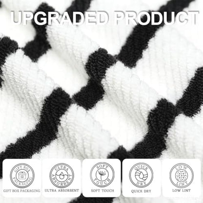 VOOVA & MOVAS Wash Cloths 4PC, 100% Cotton, 13x13 in, Black White
