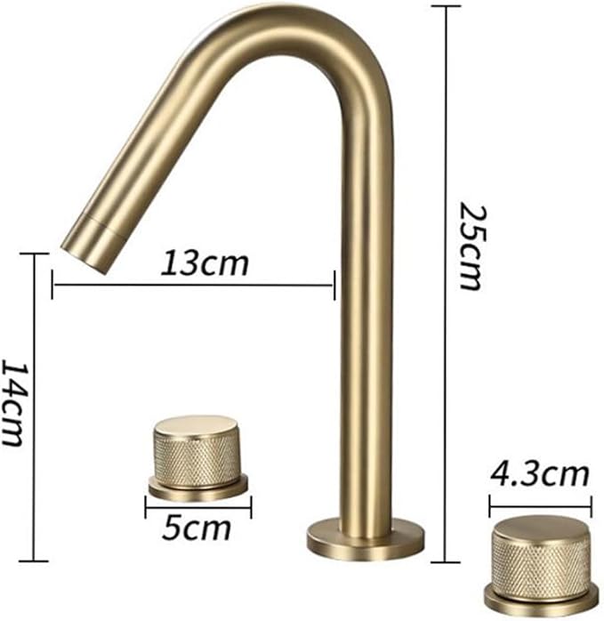 3 Hole Basin Mixer Faucet Brass Swivel Hot and Cold Water Double Handle 3 Hole Bathroom Faucets-Brushed Gold