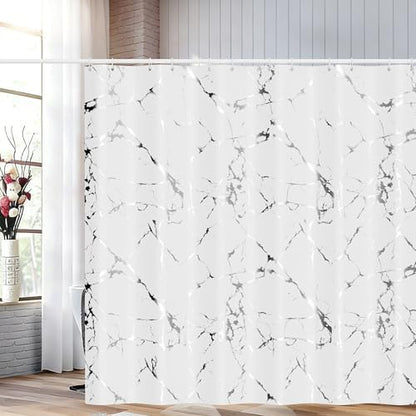 Premium White Marble Pattern Shower Curtain - Durable Water-Resistant Fabric Bath Curtain, 72x72 Inches with Rust-Proof Hooks, Stylish Decor for Nordic/Ins-Style Bathrooms