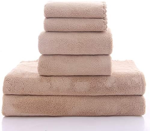 MOONQUEEN Ultra Soft Towel Set - Quick Drying - 2 Bath Towels 2 Hand Towels 2 Washcloths - Microfiber Coral Velvet Highly Absorbent Towel for Bath Fitness, Sports, Yoga, Travel (Brown, 6 Pcs)