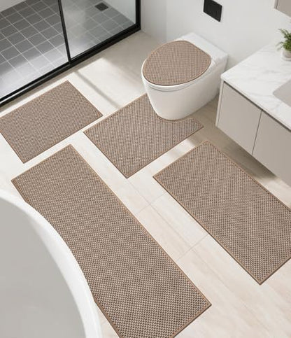 YIHOUSE Khaki Bathroom Rugs Sets 5 Pieces,Thin Bath Mat Quick Dry