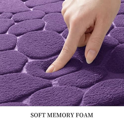 YIHOUSE Memory Foam Runner Rug, Cobblestone Bathroom Runner Rugs Super Water Absorbent Bath Mats for Bathroom Machine Washable Bath Rugs for Hallway Bedroom Laundry Room(24 x 47,Eggplant)
