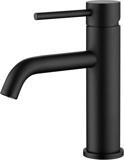 SUMERAIN Matte Black Bathroom Sink Faucet Single Handle Single Hole | Lead-Free, Stainless Steel, with Faucet Supply Lines, Easy DIY Install
