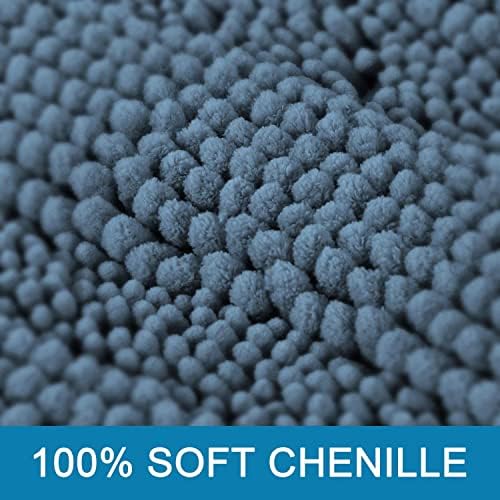 H.VERSAILTEX Bath Rug Non Slip Chenille Striped 17" x 24" Absorbent Soft Shaggy Washable Dry Fast Bath Mat - Stone Blue