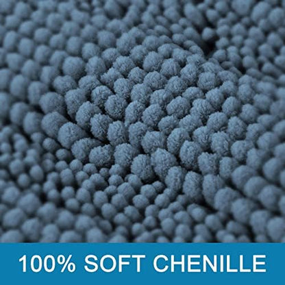 H.VERSAILTEX Bath Rug Non Slip Chenille Striped 17" x 24" Absorbent Soft Shaggy Washable Dry Fast Bath Mat - Stone Blue