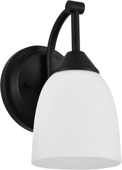 Traditional 1-Light Indoor Black Wall Sconce with Frosted Glass Bathroom Bedroom Hallway, 9.6" H x 5.5" W, Textured Black