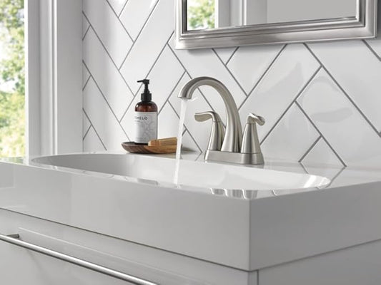 Delta Arvo Centerset Bathroom Faucet, Brushed Nickel 2-Handle Bathroom Faucet, Delta Bathroom Sink Faucet, Brushed Nickel 3-Hole Bathroom Faucet, Spotshield Stainless 25840LF-SS