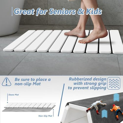 AWW Foldable Stone Bath Mat, Diatomaceous, 23.6"x15.5", White