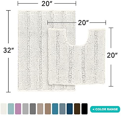 2 Piece Bathroom Rug Set with Toilet Mat, Soft Absorbent Chenille, Non-Slip