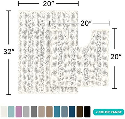 2 Piece Bathroom Rug Set with Toilet Mat, Soft Absorbent Chenille, Non-Slip