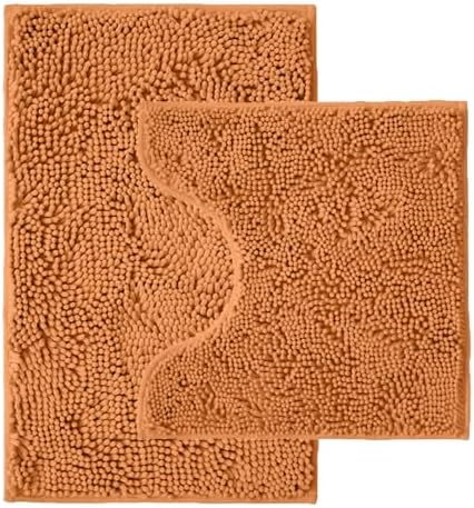 Bathroom Rugs Sets 2 Piece,Super Absorbent Chenille Bath Mats and U-Shaped Toilet Rug,Strong PVC Non Slip Backing,Microfiber Washable Dry Quickly Bath Mats for Bathroom(20"x32"+20"x20"U, Champagne)