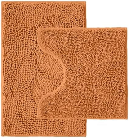 Bathroom Rugs Sets 2 Piece,Super Absorbent Chenille Bath Mats and U-Shaped Toilet Rug,Strong PVC Non Slip Backing,Microfiber Washable Dry Quickly Bath Mats for Bathroom(20"x32"+20"x20"U, Champagne)