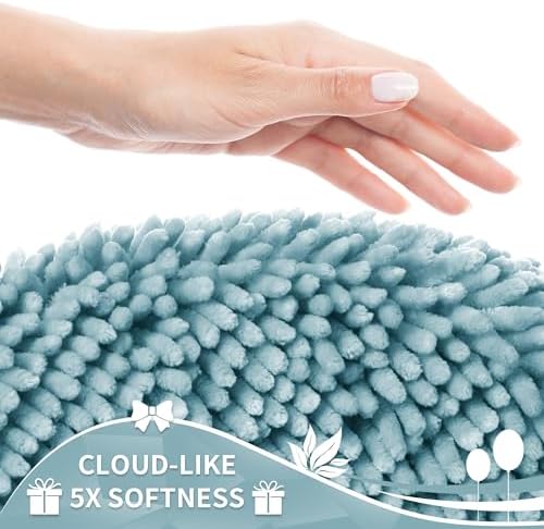Yimobra Toilet Rugs U Shaped Washable, Extra Thick Soft Absorbent Chenille Contour Bathroom Rugs for Toilet 24x24 Inch, Quick Dry Non Slip Toilet Mat for Bath Floor, Greyish Blue