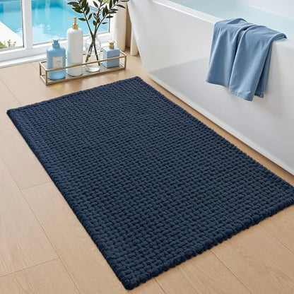 DEXI Chenille Bath Mat 36x24, Soft Absorbent Bathroom Rugs, Navy