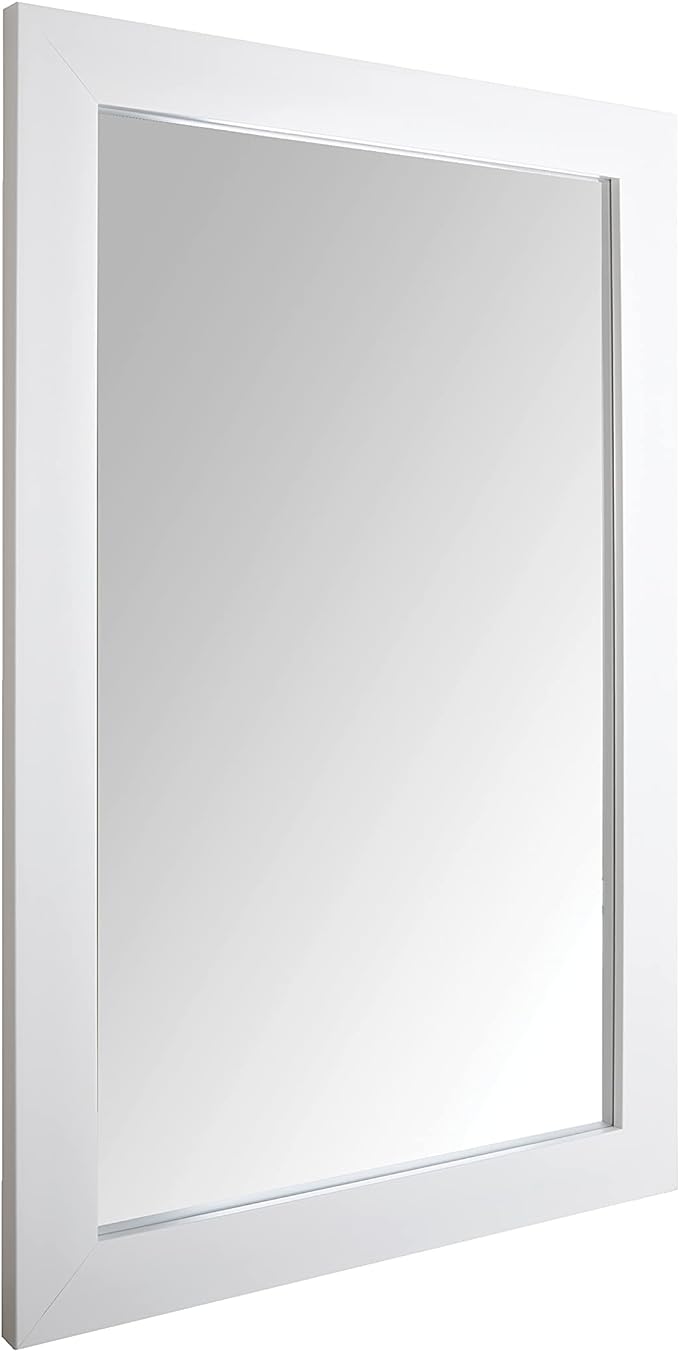 Amazon Basics Rectangular Wall Mount Mirror for Bedroom, Living Room, Entryway, Wide Trim, 24" x 36", White