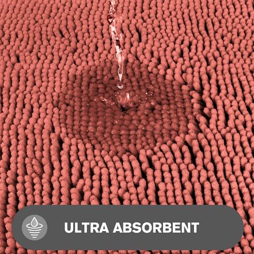 Small Bathroom Rug 12"x18" – Washable and Absorbent Bath Mat, Non Slip, Thick Soft Chenille Bath Rugs for Bathroom Floor, Shower, Sink, Dog mat(Coral)