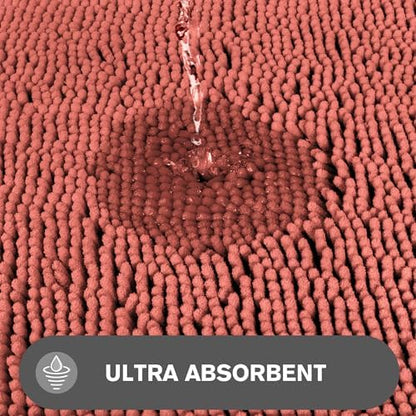 Small Bathroom Rug 12"x18" – Washable and Absorbent Bath Mat, Non Slip, Thick Soft Chenille Bath Rugs for Bathroom Floor, Shower, Sink, Dog mat(Coral)