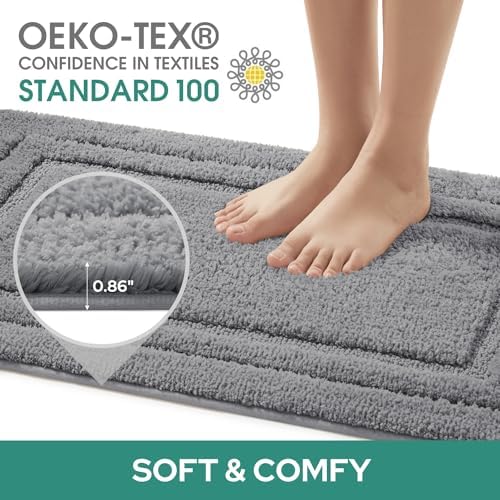HOMEIDEAS Bathroom Rugs Sets 2 Piece, Super Soft and Absorbent Non Slip Microfiber U-Shaped Toilet Bath Mat Set (20"x32"+U20 x24, Grey)