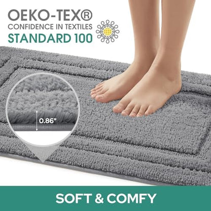 HOMEIDEAS Bathroom Rugs Sets 2 Piece, Super Soft and Absorbent Non Slip Microfiber U-Shaped Toilet Bath Mat Set (20"x32"+U20 x24, Grey)