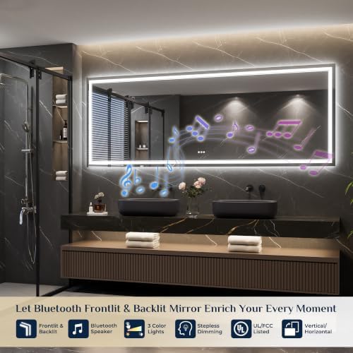 Keonjinn 96 x 36 Inch LED Bathroom Mirror with Lights, Bluetooth Speaker