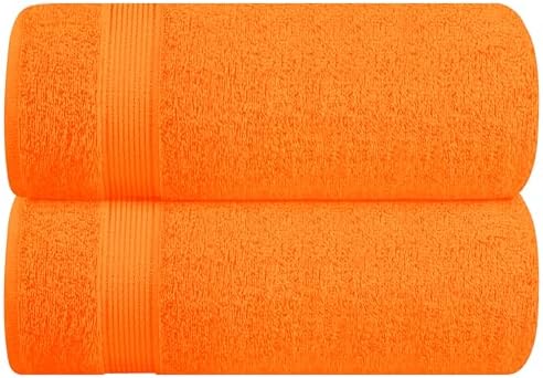 Belizzi Home Cotton 2 Pack Oversized Bath Sheet 35x70, Large Bath Sheet, Ultra Soft, Absorbent, Compact, Eco-Friendly, Recyclable, Quick Drying and Lightweight Towel - Orange