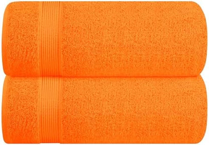 Belizzi Home Cotton 2 Pack Oversized Bath Sheet 35x70, Large Bath Sheet, Ultra Soft, Absorbent, Compact, Eco-Friendly, Recyclable, Quick Drying and Lightweight Towel - Orange