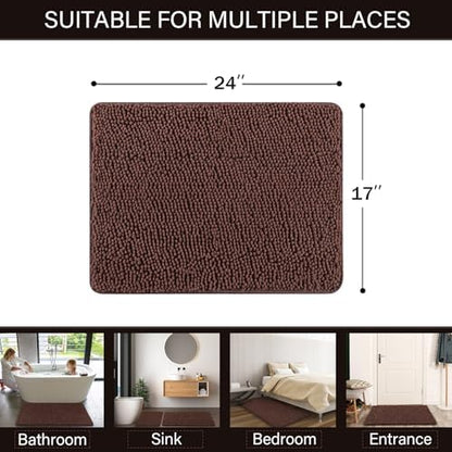 LOCHAS Luxury Bathroom Rug Shaggy Bath Mat 24 x 17 Inch, Brown