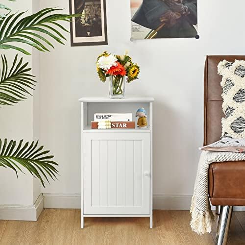 Small Floor Storage Cabinet/Organizer with Drawer and Door, For Bathroom & Toilet, White